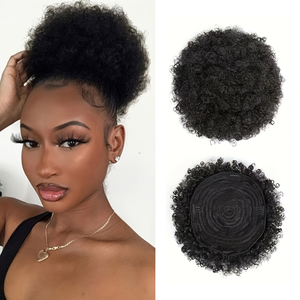 Drawstring Afro Curly Puff Ponytail - 아프로 곱슬머리 퍼프 100% 인모 번