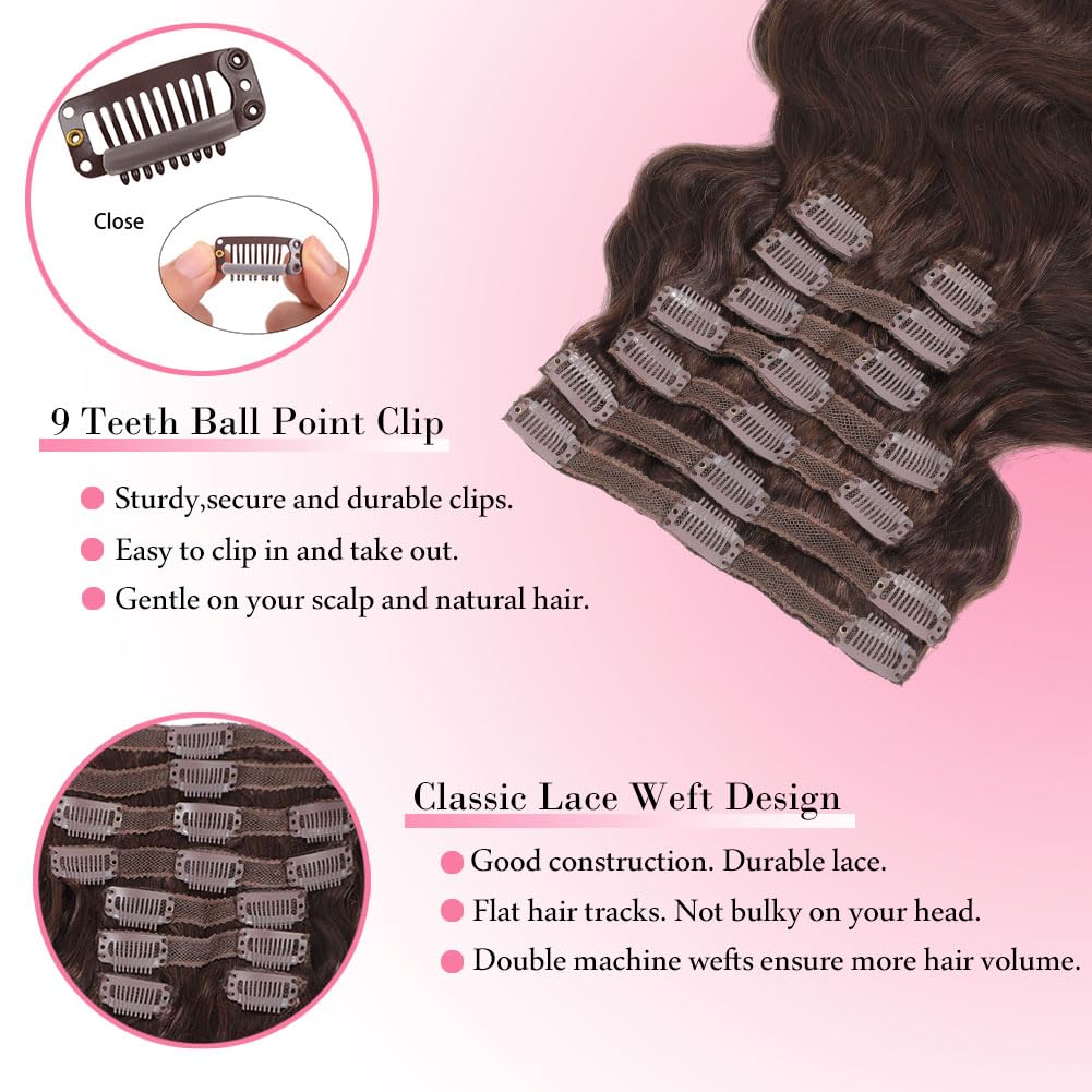 # 4개의 초콜릿 브라운 바디 웨이브 클립인 인모 헤어 - Seamless Clip In Hair Extensions Human Hair 리뷰 및 가격